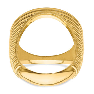 14k Yellow Gold Mens Polished Comfort Fit Coil Design 21.6mm Coin Bezel Ring - Fits US $5 Bald Eagle, US $5 Congressional, US $5 Liberty, and Other Coins