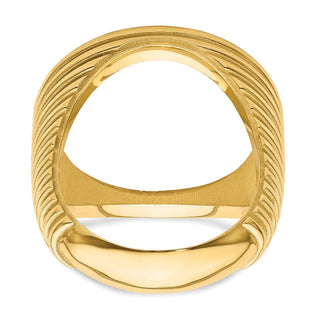 14k Yellow Gold Mens Polished Comfort Fit Coil Design 21.6mm Coin Bezel Ring - Fits US $5 Bald Eagle, US $5 Congressional, US $5 Liberty, and Other Coins