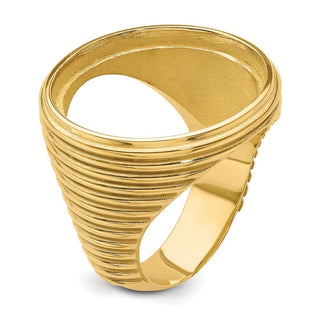 14k Yellow Gold Mens Polished Comfort Fit Coil Design 21.6mm Coin Bezel Ring - Fits US $5 Bald Eagle, US $5 Congressional, US $5 Liberty, and Other Coins