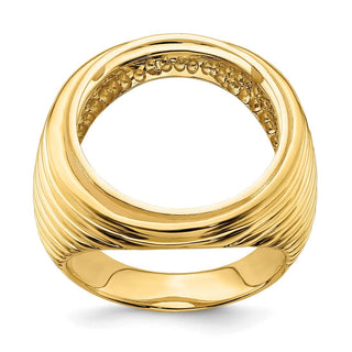 14k Yellow Gold Mens Polished Comfort Fit Coil Design 21.6mm Coin Bezel Ring - Fits US $5 Bald Eagle, US $5 Congressional, US $5 Liberty, and Other Coins