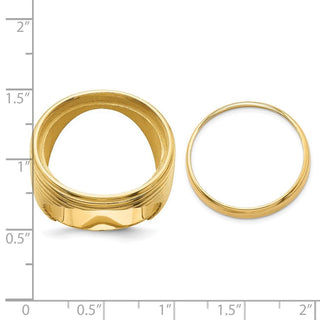 14k Yellow Gold Mens Polished Comfort Fit Coil Design 21.6mm Coin Bezel Ring - Fits US $5 Bald Eagle, US $5 Congressional, US $5 Liberty, and Other Coins
