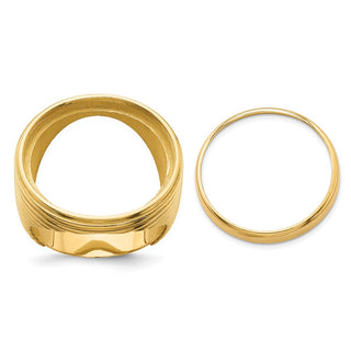 14k Yellow Gold Mens Polished Comfort Fit Coil Design 21.6mm Coin Bezel Ring - Fits US $5 Bald Eagle, US $5 Congressional, US $5 Liberty, and Other Coins