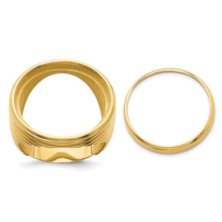 14k Yellow Gold Mens Polished Comfort Fit Coil Design 21.6mm Coin Bezel Ring - Fits US $5 Bald Eagle, US $5 Congressional, US $5 Liberty, and Other Coins