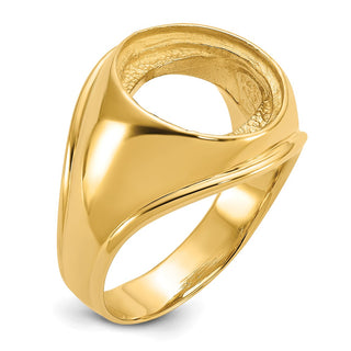 14k Yellow Gold Mens Polished Comfort Fit Concaved 13.0mm Coin Bezel Ring - Fits 2 Pesos and US $1