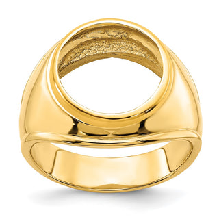14k Yellow Gold Mens Polished Comfort Fit Concaved 13.0mm Coin Bezel Ring - Fits 2 Pesos and US $1