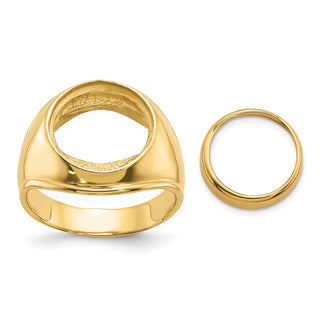 14k Yellow Gold Mens Polished Comfort Fit Concaved 13.0mm Coin Bezel Ring - Fits 2 Pesos and US $1