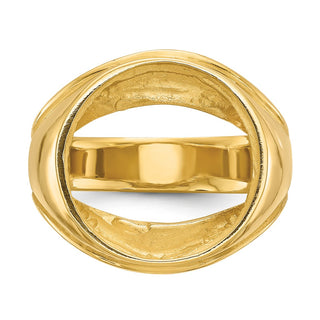 14k Yellow Gold Mens Polished Comfort Fit Concaved 16.5mm Coin Bezel Ring - Fits 1/10 oz American Eagle and 1/10 oz Krugerrand