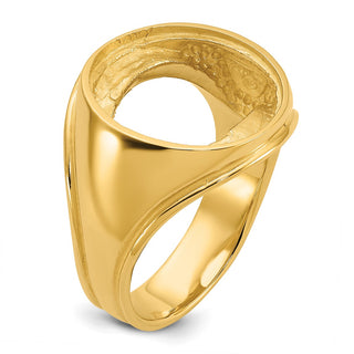 14k Yellow Gold Mens Polished Comfort Fit Concaved 16.5mm Coin Bezel Ring - Fits 1/10 oz American Eagle and 1/10 oz Krugerrand