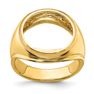 14k Yellow Gold Mens Polished Comfort Fit Concaved 16.5mm Coin Bezel Ring - Fits 1/10 oz American Eagle and 1/10 oz Krugerrand