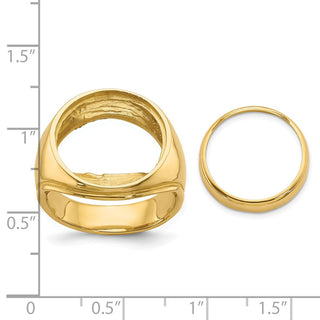 14k Yellow Gold Mens Polished Comfort Fit Concaved 16.5mm Coin Bezel Ring - Fits 1/10 oz American Eagle and 1/10 oz Krugerrand