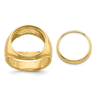 14k Yellow Gold Mens Polished Comfort Fit Concaved 16.5mm Coin Bezel Ring - Fits 1/10 oz American Eagle and 1/10 oz Krugerrand