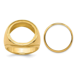 14k Yellow Gold Mens Polished Comfort Fit Concaved 17.8mm Coin Bezel Ring - Fits US $2.50 Liberty and Other Coins