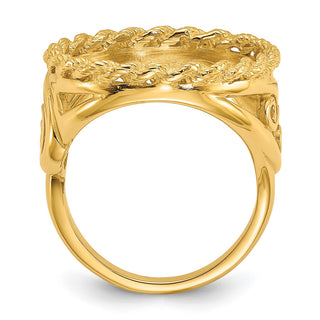 14k Gold Ladies Polished Twisted Wire Filigree & Rope 16.5mm Coin Bezel Ring - Fits 1/10 oz American Eagle and 1/10 oz Krugerrand