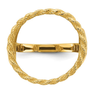 14k Gold Ladies Polished Twisted Wire Filigree & Rope 16.5mm Coin Bezel Ring - Fits 1/10 oz American Eagle and 1/10 oz Krugerrand