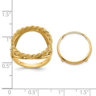 14k Gold Ladies Polished Twisted Wire Filigree & Rope 16.5mm Coin Bezel Ring - Fits 1/10 oz American Eagle and 1/10 oz Krugerrand