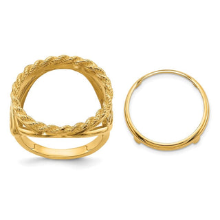 14k Gold Ladies Polished Twisted Wire Filigree & Rope 16.5mm Coin Bezel Ring - Fits 1/10 oz American Eagle and 1/10 oz Krugerrand
