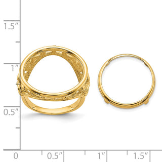 14k Yellow Gold Polished Ladies Wire Fancy Filigree 16.5mm Coin Bezel Ring - Fits 1/10 oz American Eagle and 1/10 oz Krugerrand