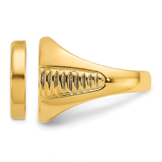14k Yellow Gold Mens Polished Ribbed Center Design Side 16.5mm Coin Bezel Ring - Fits 1/10 oz American Eagle and 1/10 oz Krugerrand