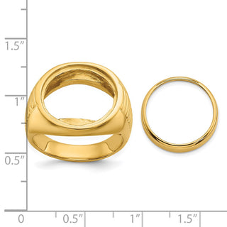 14k Yellow Gold Mens Polished Ribbed Center Design Side 16.5mm Coin Bezel Ring - Fits 1/10 oz American Eagle and 1/10 oz Krugerrand