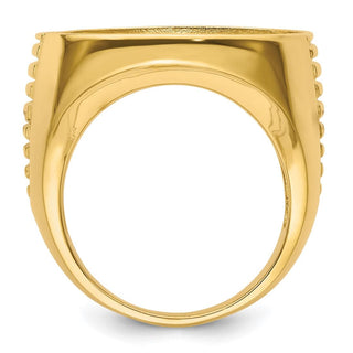14k Yellow Gold Mens Ribbed Center Design Side 21.6mm Coin Bezel Ring - Fits US $5 Bald Eagle and US $5 Congressional