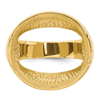 14k Yellow Gold Mens Ribbed Center Design Side 21.6mm Coin Bezel Ring - Fits US $5 Bald Eagle and US $5 Congressional