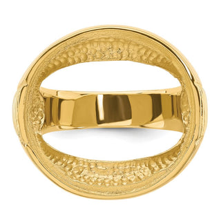 14k Yellow Gold Mens Ribbed Center Design Side 21.6mm Coin Bezel Ring - Fits US $5 Bald Eagle and US $5 Congressional