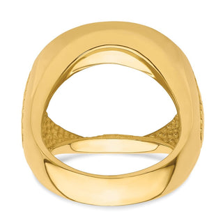 14k Yellow Gold Mens Ribbed Center Design Side 21.6mm Coin Bezel Ring - Fits US $5 Bald Eagle and US $5 Congressional