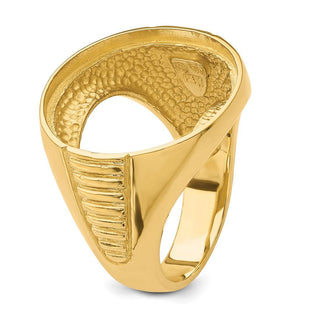 14k Yellow Gold Mens Ribbed Center Design Side 21.6mm Coin Bezel Ring - Fits US $5 Bald Eagle and US $5 Congressional
