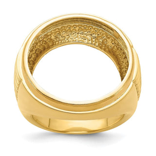 14k Yellow Gold Mens Ribbed Center Design Side 21.6mm Coin Bezel Ring - Fits US $5 Bald Eagle and US $5 Congressional