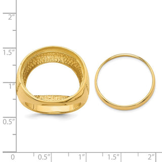 14k Yellow Gold Mens Ribbed Center Design Side 21.6mm Coin Bezel Ring - Fits US $5 Bald Eagle and US $5 Congressional