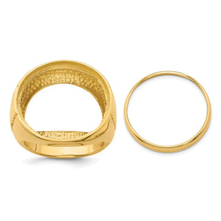 14k Yellow Gold Mens Ribbed Center Design Side 21.6mm Coin Bezel Ring - Fits US $5 Bald Eagle and US $5 Congressional
