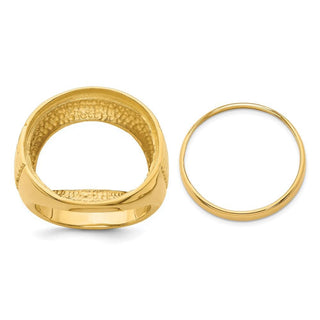14k Yellow Gold Mens Ribbed Center Design Side 21.6mm Coin Bezel Ring - Fits US $5 Bald Eagle and US $5 Congressional