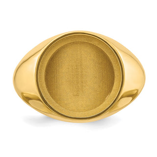 14k Yellow Gold Men's Polished Classic Solid Back 13mm Coin Bezel Ring - Fits 2 Pesos and US $1 Type 1