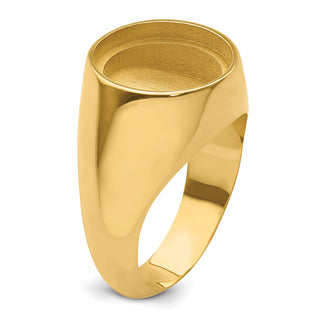 14k Yellow Gold Men's Polished Classic Solid Back 13mm Coin Bezel Ring - Fits 2 Pesos and US $1 Type 1