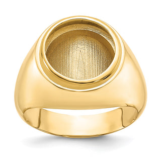 14k Yellow Gold Men's Polished Classic Solid Back 13mm Coin Bezel Ring - Fits 2 Pesos and US $1 Type 1