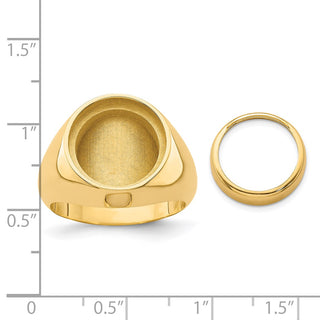 14k Yellow Gold Men's Polished Classic Solid Back 13mm Coin Bezel Ring - Fits 2 Pesos and US $1 Type 1