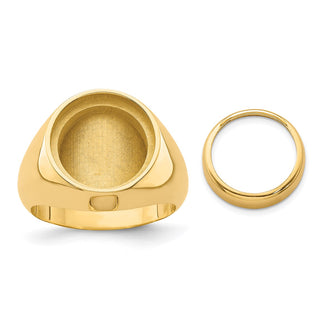 14k Yellow Gold Men's Polished Classic Solid Back 13mm Coin Bezel Ring - Fits 2 Pesos and US $1 Type 1