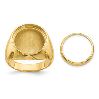 14k Yellow Gold Men's Polished Classic Solid Back 15mm Coin Bezel Ring - Fits US $1 Type 2