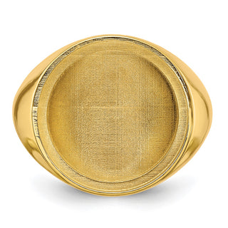 14k Yellow Gold Men's Polished Classic Solid Back 16mm Coin Bezel Ring - Fits 1/10 oz Maple Leaf and Other Coins