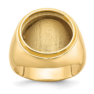 14k Yellow Gold Men's Polished Classic Solid Back 16mm Coin Bezel Ring - Fits 1/10 oz Maple Leaf and Other Coins