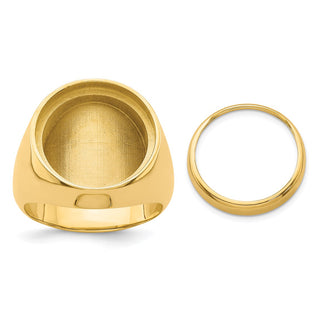 14k Yellow Gold Men's Polished Classic Solid Back 16mm Coin Bezel Ring - Fits 1/10 oz Maple Leaf and Other Coins