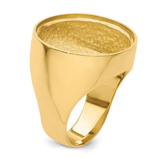 14k Yellow Gold Men's Polished Classic Solid Back 22mm Coin Bezel Ring - Fits 1/4 oz American Eagle and Other Coins