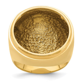 14k Yellow Gold Men's Polished Classic Solid Back 22mm Coin Bezel Ring - Fits 1/4 oz American Eagle and Other Coins