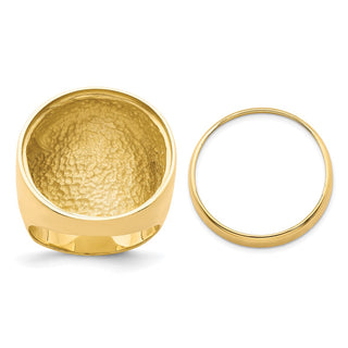 14k Yellow Gold Men's Polished Classic Solid Back 22mm Coin Bezel Ring - Fits 1/4 oz American Eagle and Other Coins