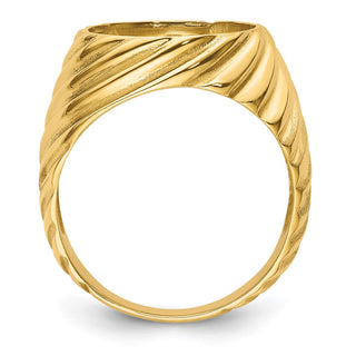 14k Yellow Gold Mens Polished Diagonal Fluting 13.0mm Coin Bezel Ring - Fits 2 Pesos and US $1