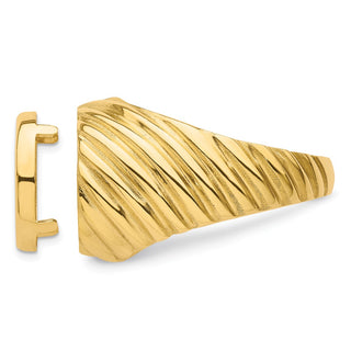 14k Yellow Gold Mens Polished Diagonal Fluting 13.0mm Coin Bezel Ring - Fits 2 Pesos and US $1