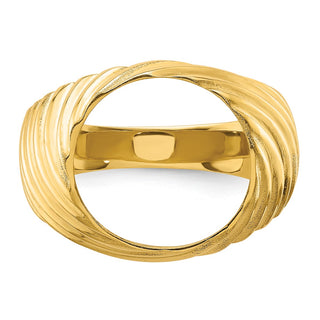 14k Yellow Gold Mens Polished Diagonal Fluting 13.0mm Coin Bezel Ring - Fits 2 Pesos and US $1