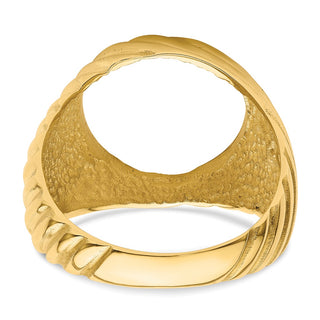 14k Yellow Gold Mens Polished Diagonal Fluting 13.0mm Coin Bezel Ring - Fits 2 Pesos and US $1