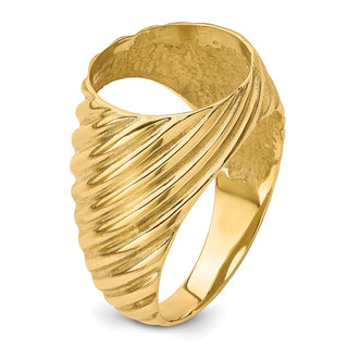 14k Yellow Gold Mens Polished Diagonal Fluting 13.0mm Coin Bezel Ring - Fits 2 Pesos and US $1