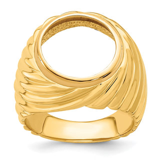 14k Yellow Gold Mens Polished Diagonal Fluting 13.0mm Coin Bezel Ring - Fits 2 Pesos and US $1